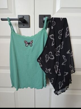 Girls Green Butterfly Cami & Butterfly Skirt Set